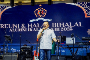 Bambang Soesatyo dalam acara Reuni Ikatan Alumni Lemhanas di Kompleks Parlemen Jakarta pada Jum'at (11/4/2025).
