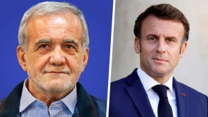 Presiden Iran Pezeskhian dan Presiden Prancis Macron.