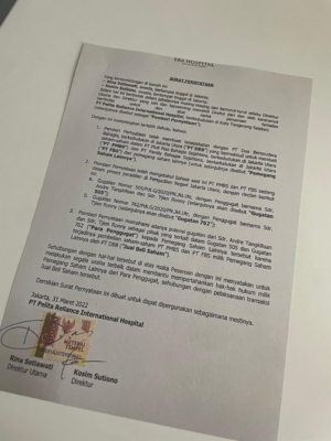 Surat Pernyataan Eka Hospital Tahun 2022 Beredar, Dugaan Pengambilalihan Saham Minoritas Disorot